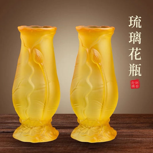 Golden Flower Vase Pair