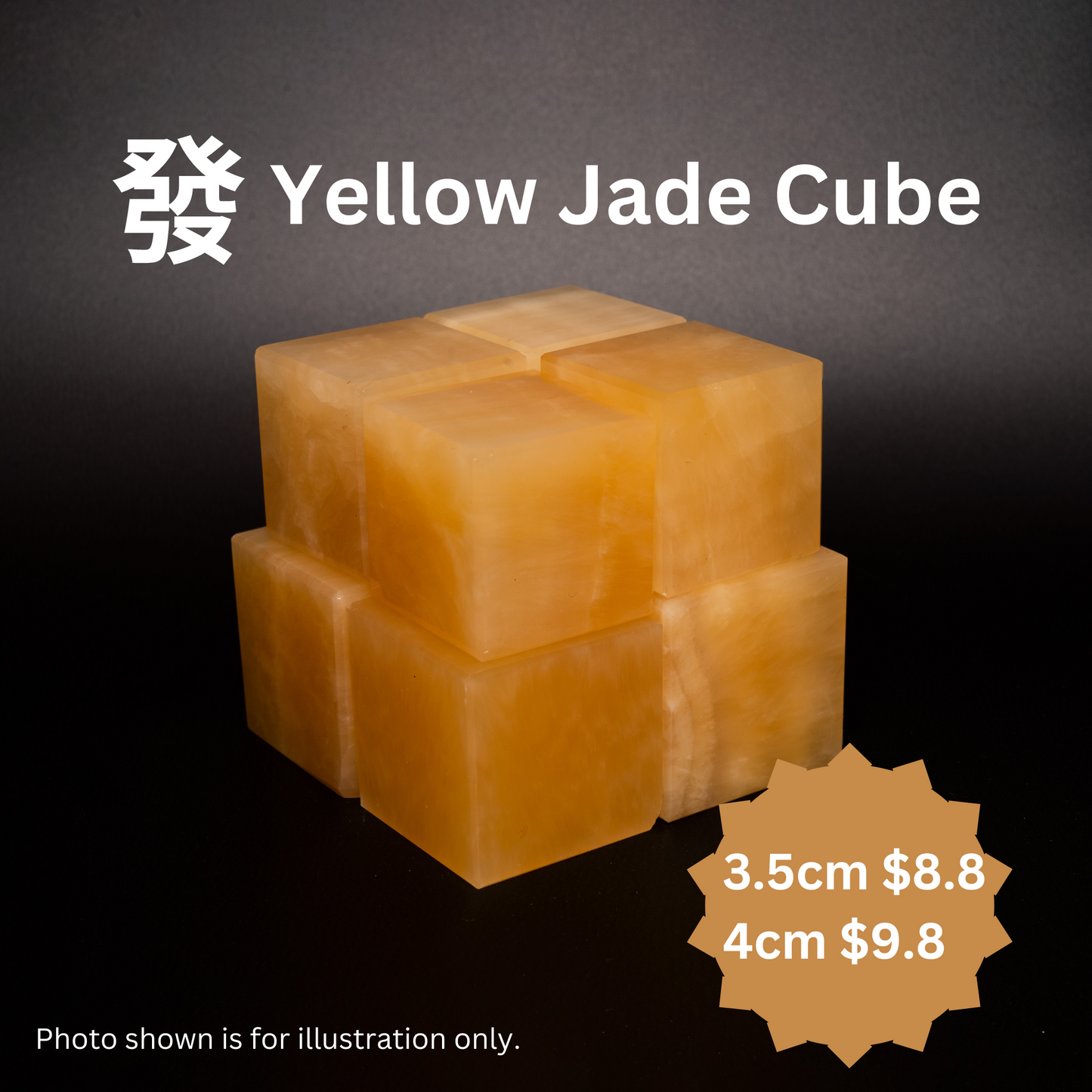 Yellow Jade Square Cube Fengshui Polished Crystal
