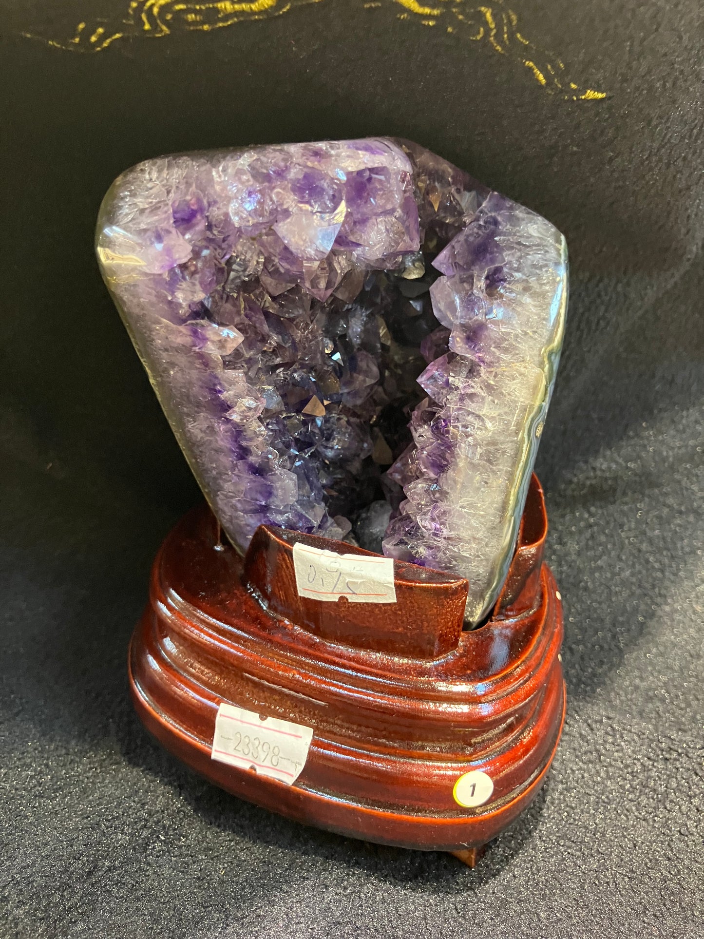 *RARE AGATE SHELL* 952g Natural Uruguay Amethyst Piece Fengshui Display with Wooden Base