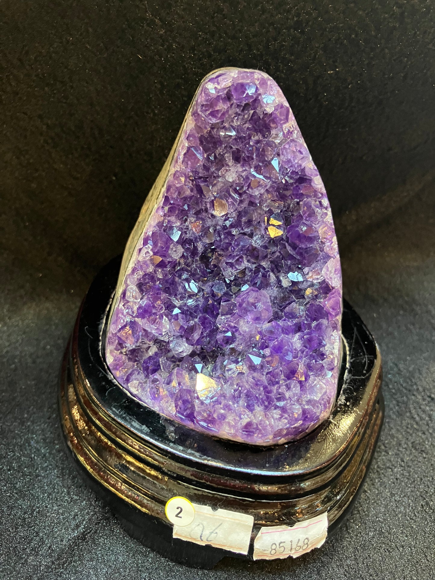 609g Natural Amethyst Uruguay Piece Fengshui Display with Wooden Base