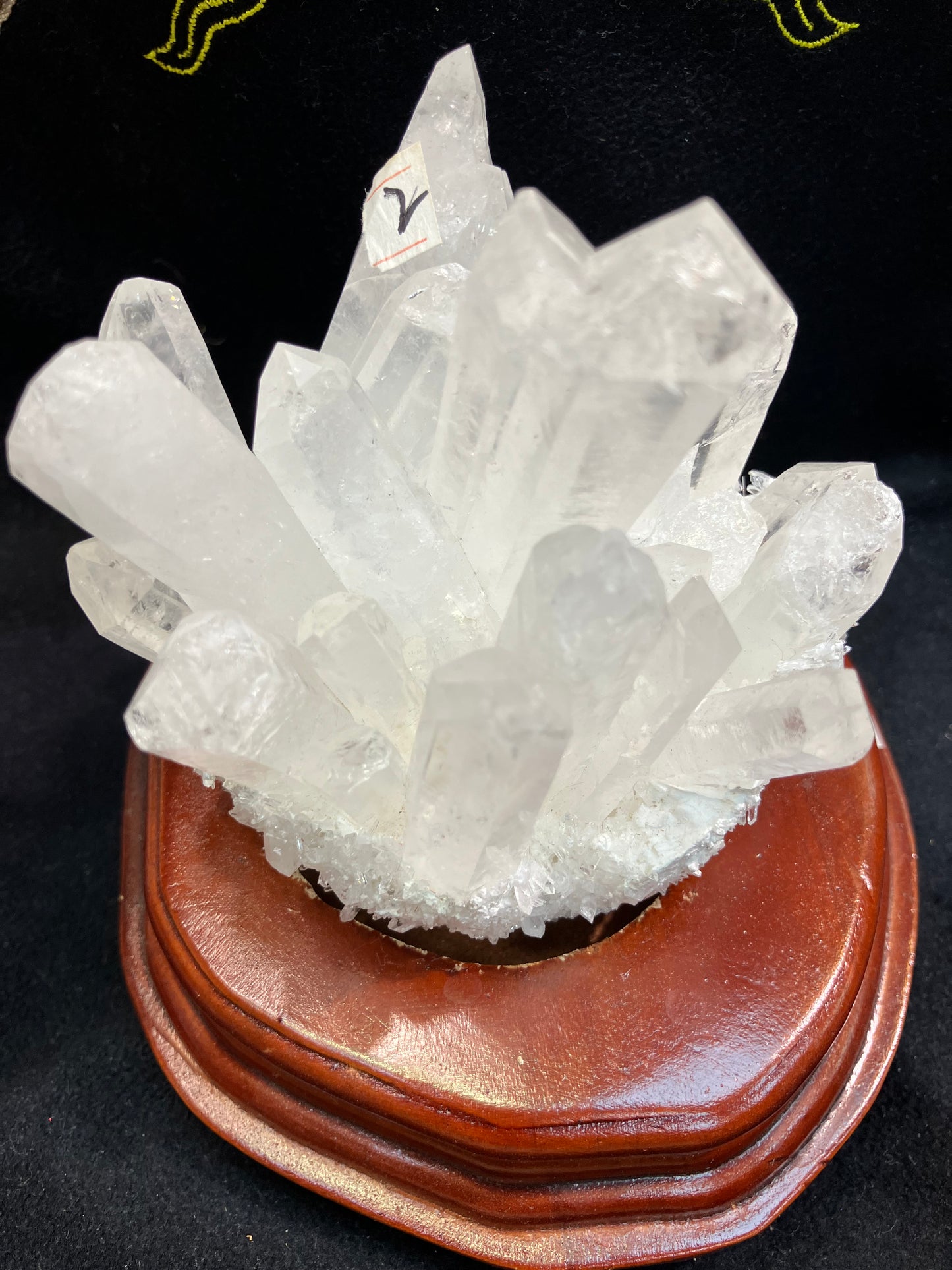 Natural Clear Quartz Cluster with Wooden Base
