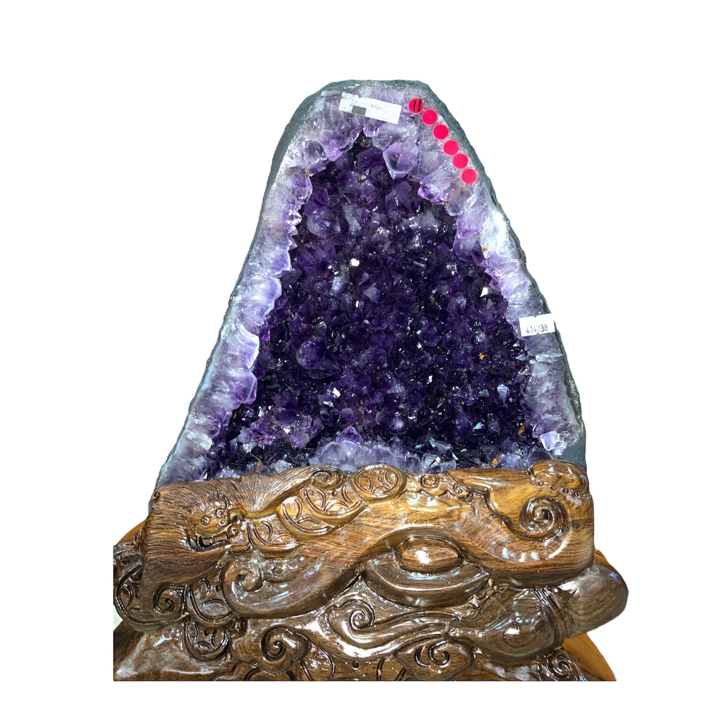 *PREMIUM 14.69KG Medium Natural Uruguay Amethyst Geode Cave in Tall Mountain Shape with Wooden Base