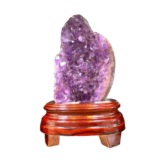 *RARE AGATE SHELL* 1102g Natural Uruguay Amethyst Piece Fengshui Display with Wooden Base