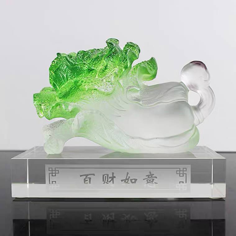 Fortune Cabbage with word on glass base