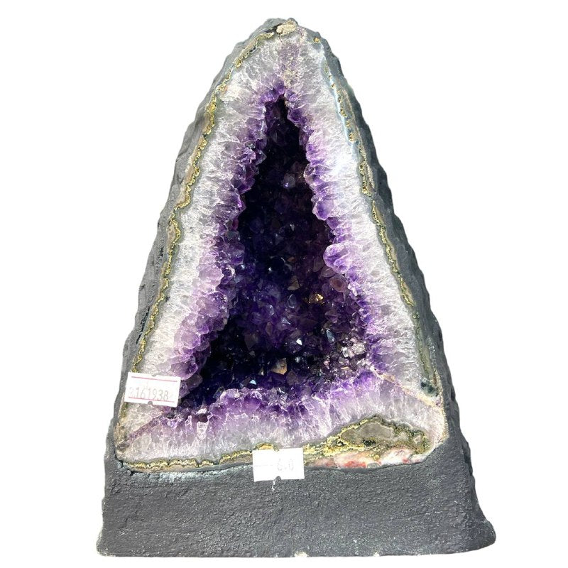 *PREMIUM 6KG Medium Natural Uruguay Amethyst Geode Cave in Tall Mountain Shape with Wooden Base