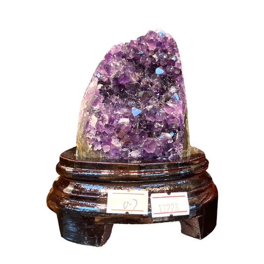 706g Natural Uruguay Deep Amethyst Piece Fengshui Display with Wooden Base