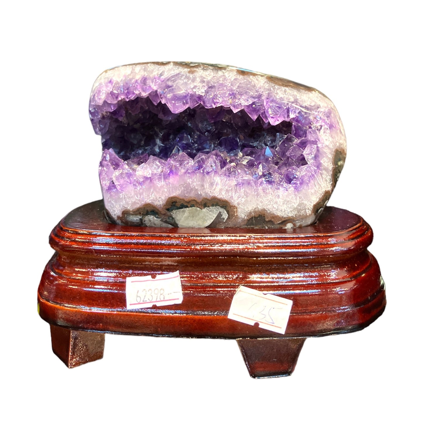 *RARE AGATE SHELL* 1371g Natural Uruguay Amethyst Geode Fengshui Display with Wooden Base