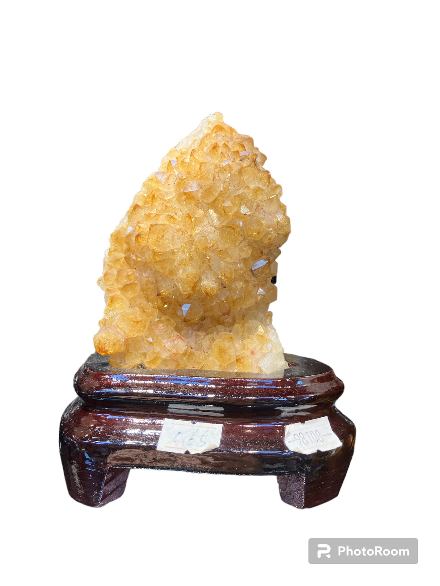649g Natural Brazil Citrine Piece Fengshui Geode Display with Wooden Base
