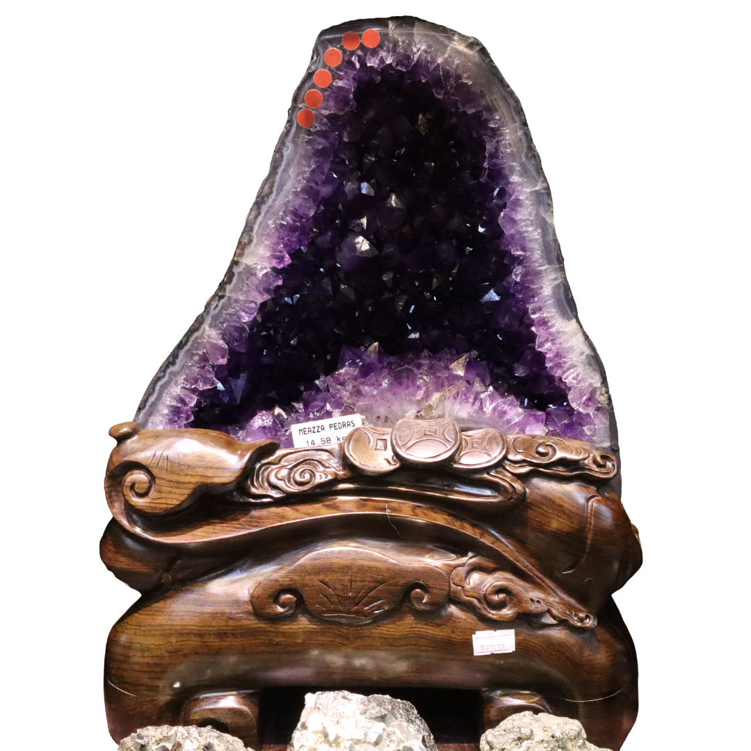 *PREMIUM* 14.58KG Medium Natural Uruguay Amethyst Geode Cave in Tall Mountain Shape with Wooden Base