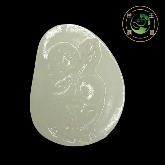 Natural Afghanistan White Jade Carefree Standing Guan Yin Goddess of Mercy Pendant