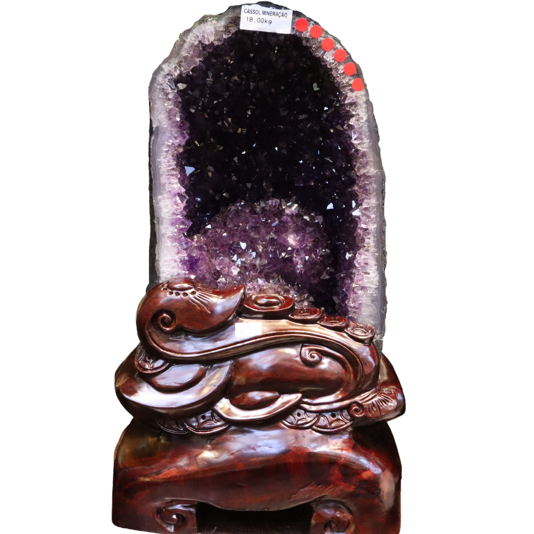 *PREMIUM* 18KG Large Natural Uruguay Amethyst Geode Cave in Tall Mountain Shape with Wooden Base