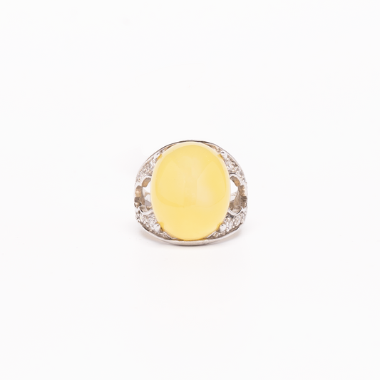 Oval Cabochon Amber Signet Ring