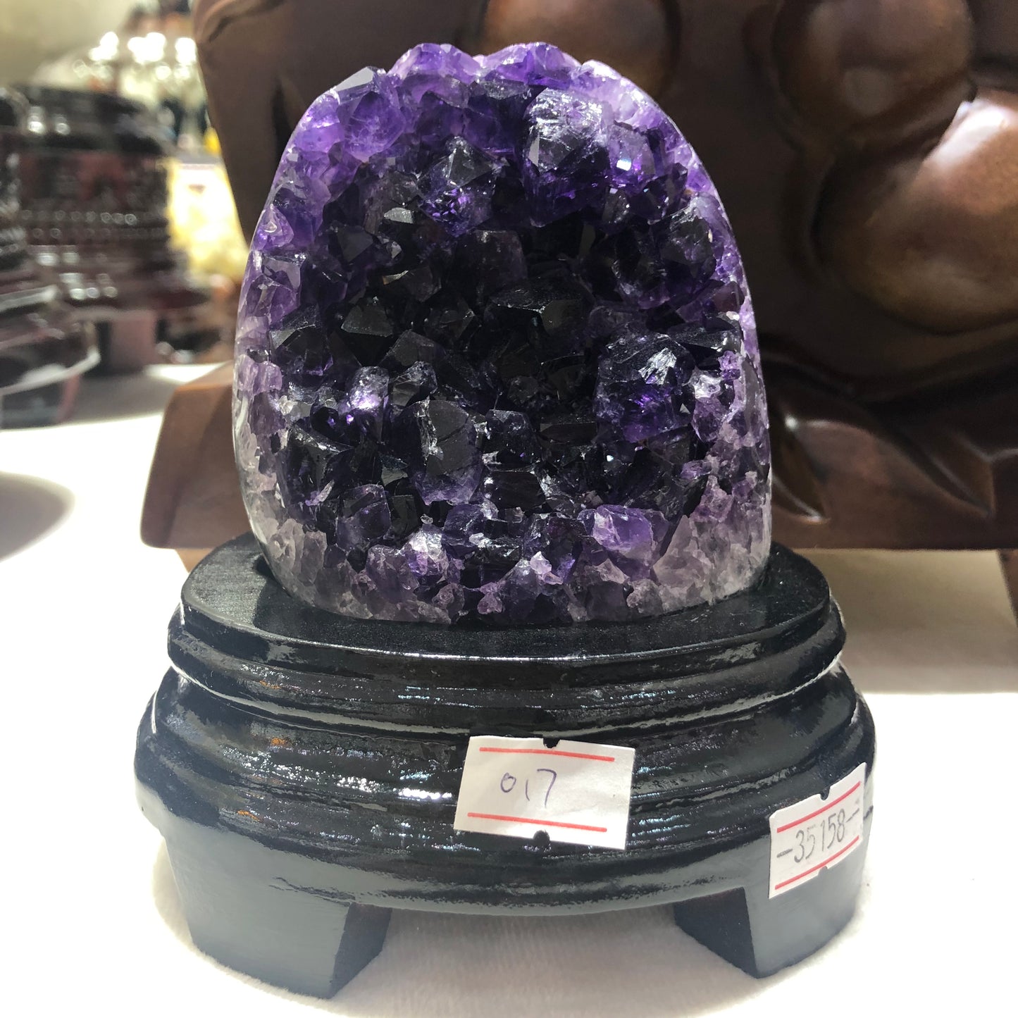 700g Natural Uruguay Deep Amethyst Piece Fengshui Display with Wooden Base