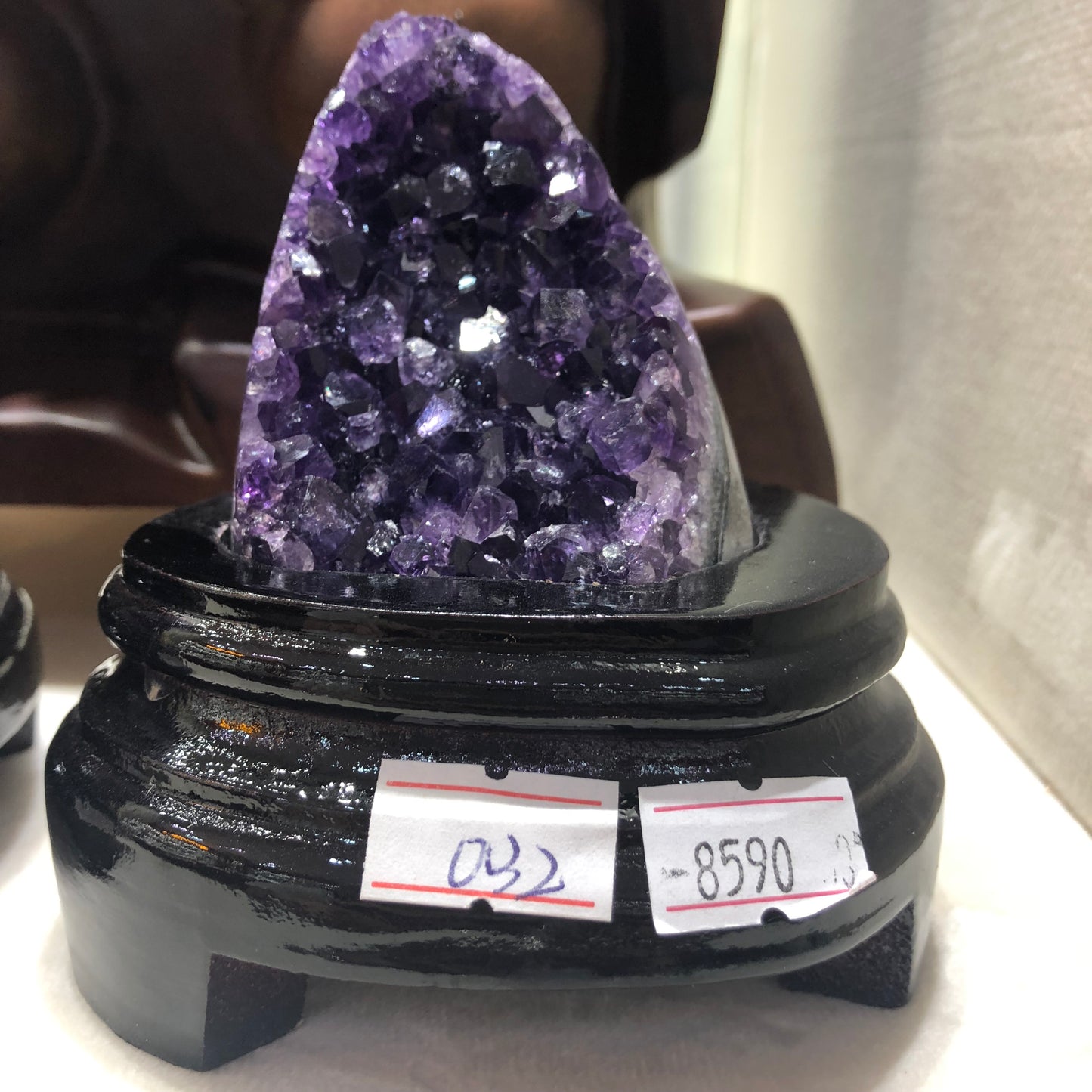 320g Natural Uruguay Deep Amethyst Piece Fengshui Display with Wooden Base