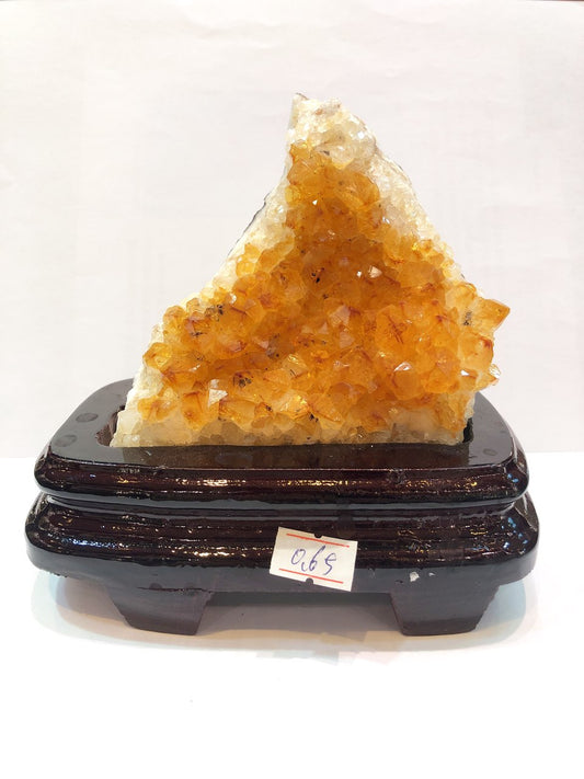 650g Natural Brazil Citrine Piece Fengshui Geode Display with Wooden Base
