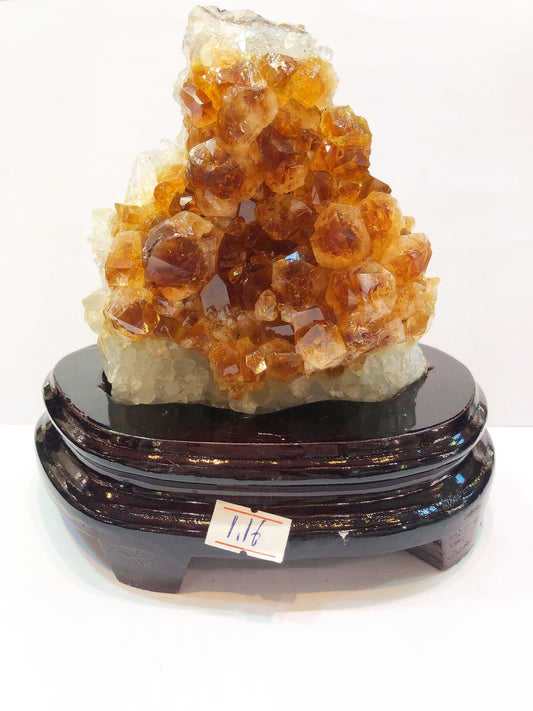 1160g Natural Brazil Citrine Piece Fengshui Geode Display with Wooden Base