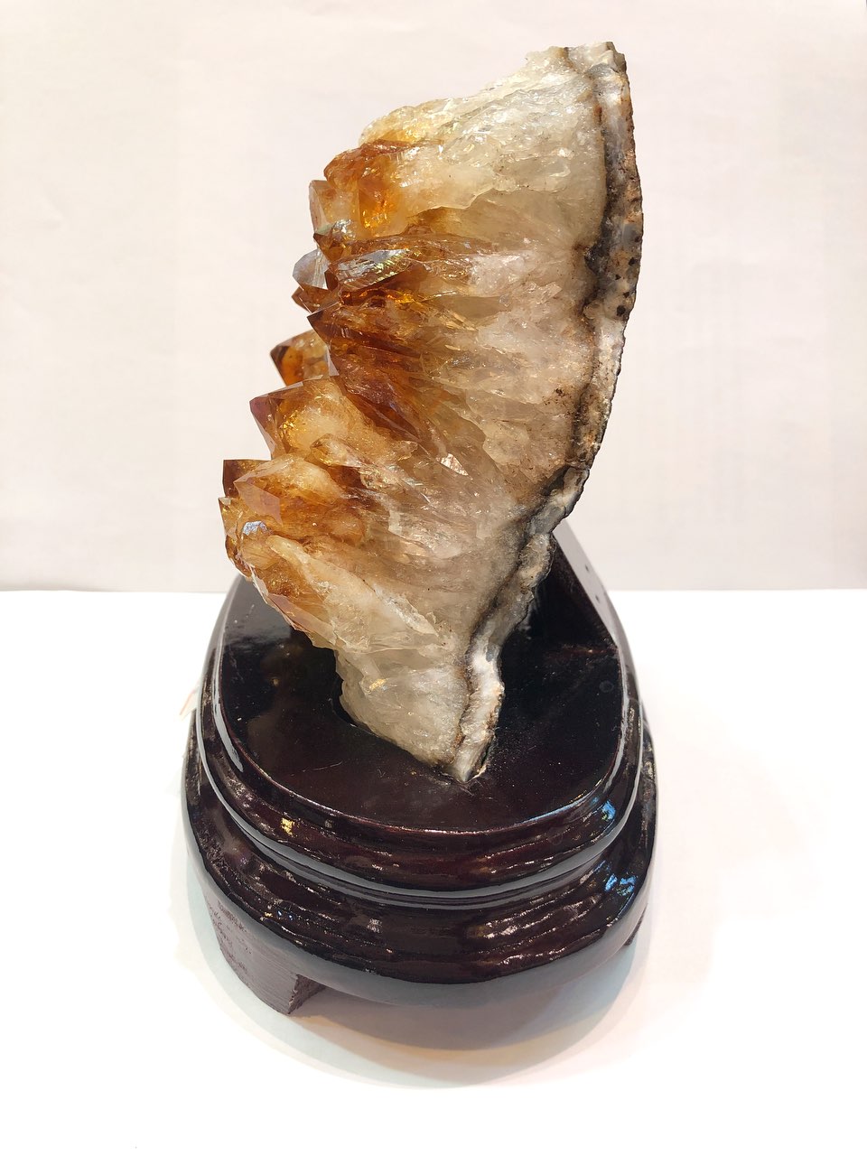 1160g Natural Brazil Citrine Piece Fengshui Geode Display with Wooden Base
