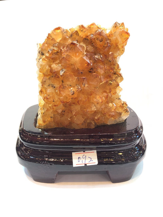 920g Natural Brazil Citrine Fengshui Geode Display with Wooden Base