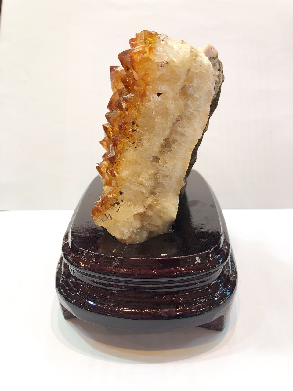 920g Natural Brazil Citrine Fengshui Geode Display with Wooden Base